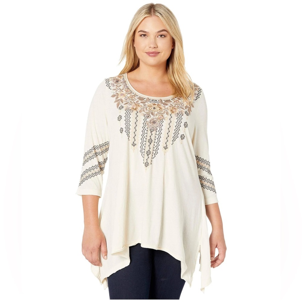 Johnny Was Marushka Embroidered Trapeze Tunic Top Boho Chic Hippie Bohemian